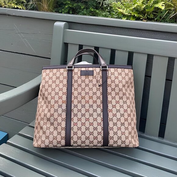 Gucci GG Canvas Dark Brown Signature Handbag Large Leather Weekender Tote Bag NW - Picture 3 of 9